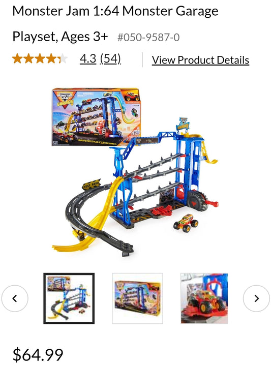 Monster Jam Garage Playset MSRP $65