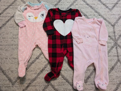 3 Fleece Sleepers Girls, 0-3M, Kids 3 Month (0-3M)