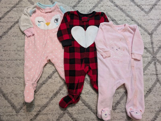 3 Fleece Sleepers Girls, 0-3M, Kids 3 Month (0-3M)