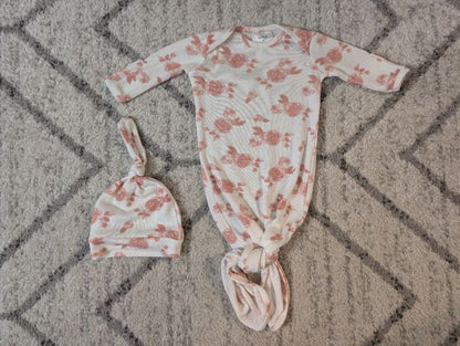 Aden & Anais Sleep Gown & Hat, 0-3M, Pink Roses, Kids 3 Month (0-3M)