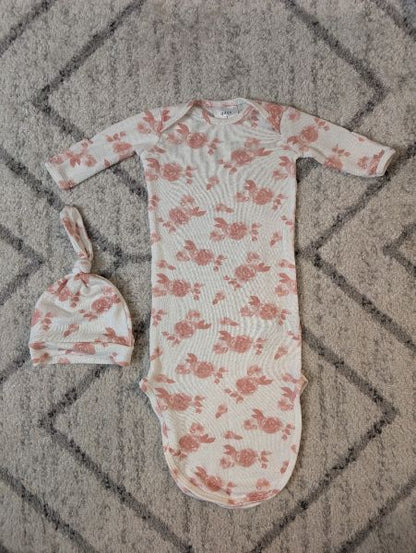 Aden & Anais Sleep Gown & Hat, 0-3M, Pink Roses, Kids 3 Month (0-3M)