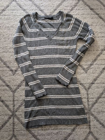 Stork and Babe, Grey & White Striped Sweater, Medium, Maternity M (8-10)