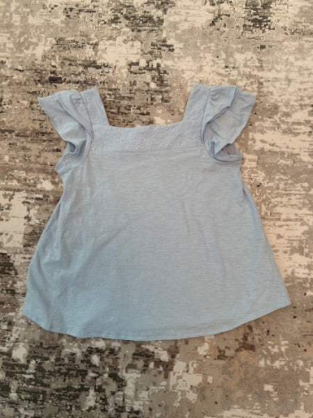 Zara size 7 blue ruffle short sleeve shirt , Kids 7 & 8 (small)
