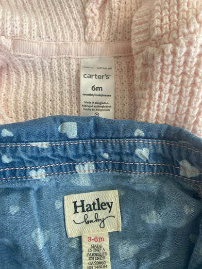 Denim dress and pink knit sweater outfit 6 months, Kids 6 Month (3-6M)