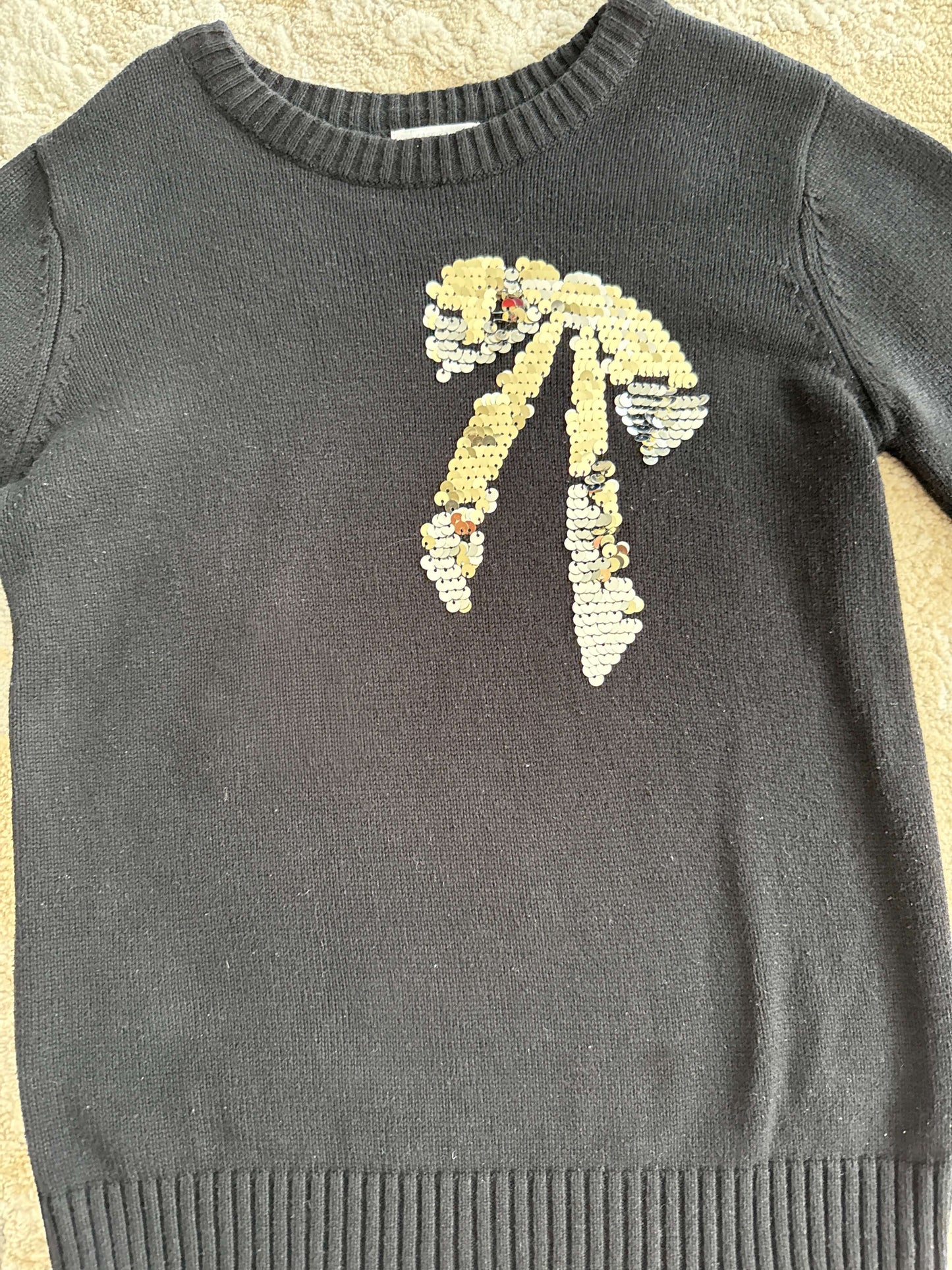 Joe fresh size l (10/12) black sweater with silver bow