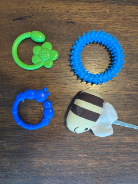Lot of baby sensory toys and teethers