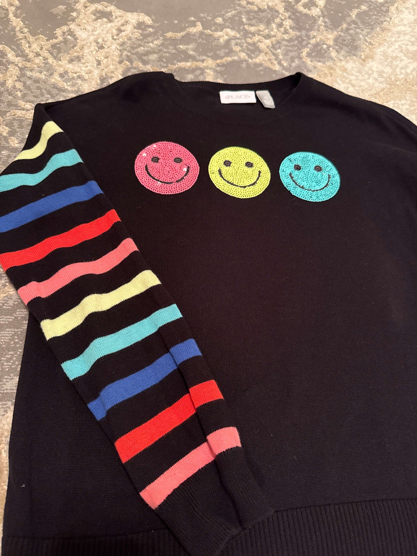 Children’s place size 14 black smiley face sweater