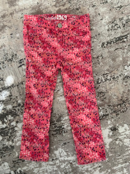 Baby Gap size 3 mini skinny floral pink pants, Kids 3T