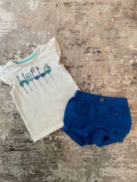 Gymboree size 18-24m white bird shirt with cute blue short, Kids 24 Month (18-24M)