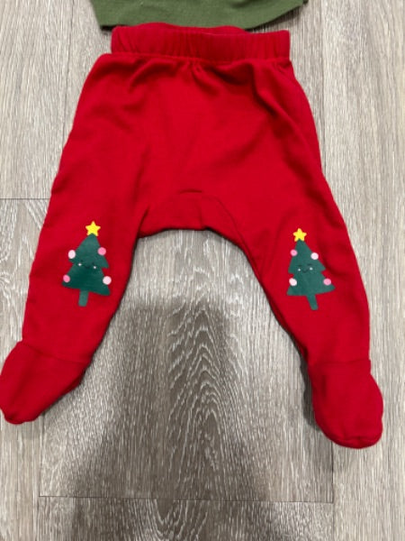 Red Christmas Tree pants and green top set, Kids 3 Month (0-3M)