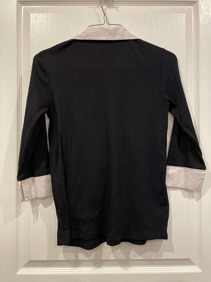 Maternity top, Black Ribbed 3/4 sleeve shirt with white dress collar, size Small, VGUC, Maternity S (4-6)
