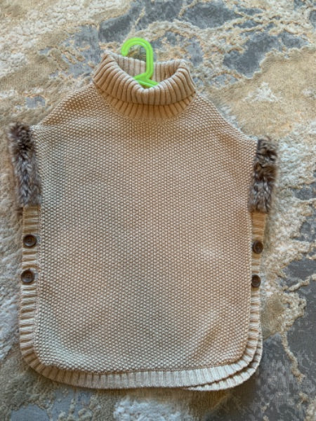 Aspen kids size 10-12 (L)  tan pancho with faux fur to shoulders