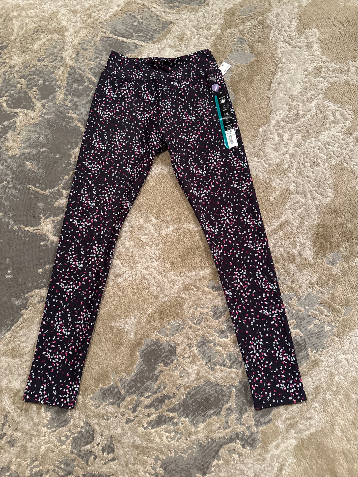 Athletics works size 14/16 black leggings with stars & crescents brand new , Kids 12 & 14 (large)