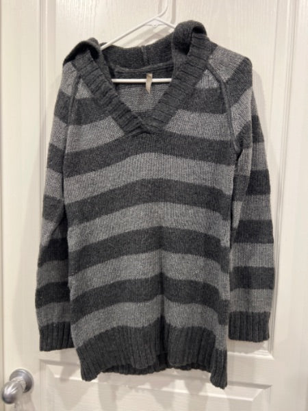 VGUC, Thyme Maternity, Grey Striped Tunic Sweater with Hood, Size Large, Maternity L (12-14)