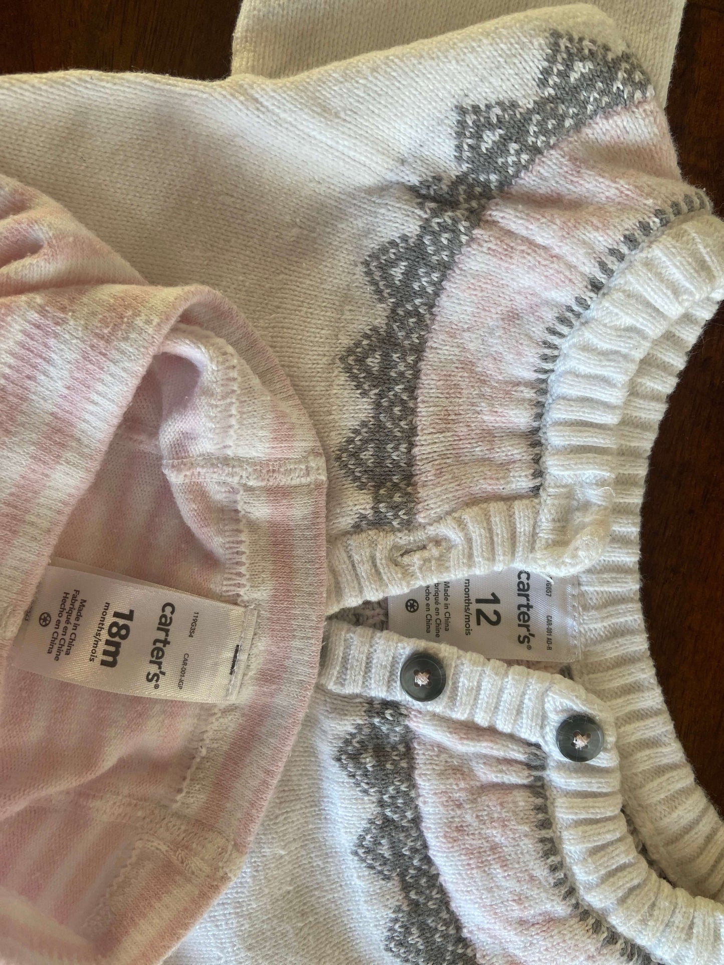 White Carter’s Dress with pink striped tights, Kids 12 Month (9-12M)