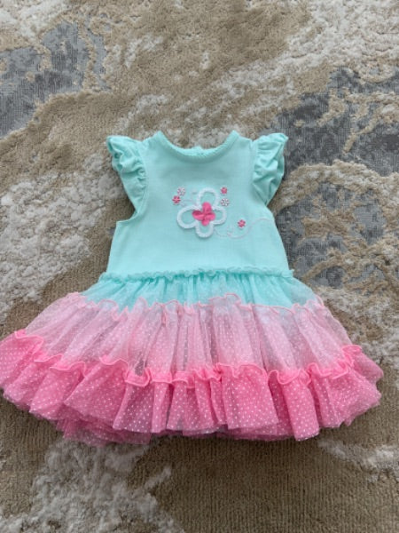 Little me size 9 mint dress with tulle pink bottom, Kids 9 Month (6-9M)