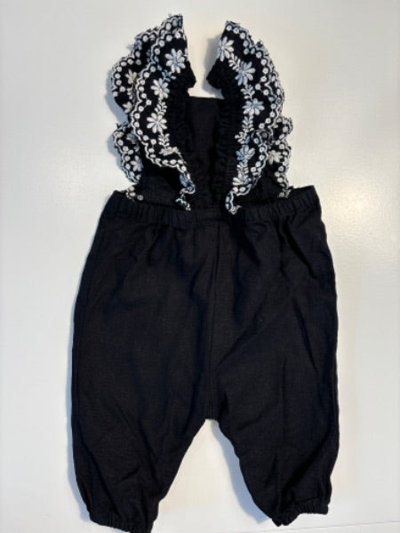 0-3m black overalls with white embroidery