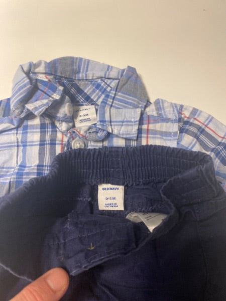 Old navy size 0-3 month. Plaid short sleeve and dress pants , Kids 3 Month (0-3M)