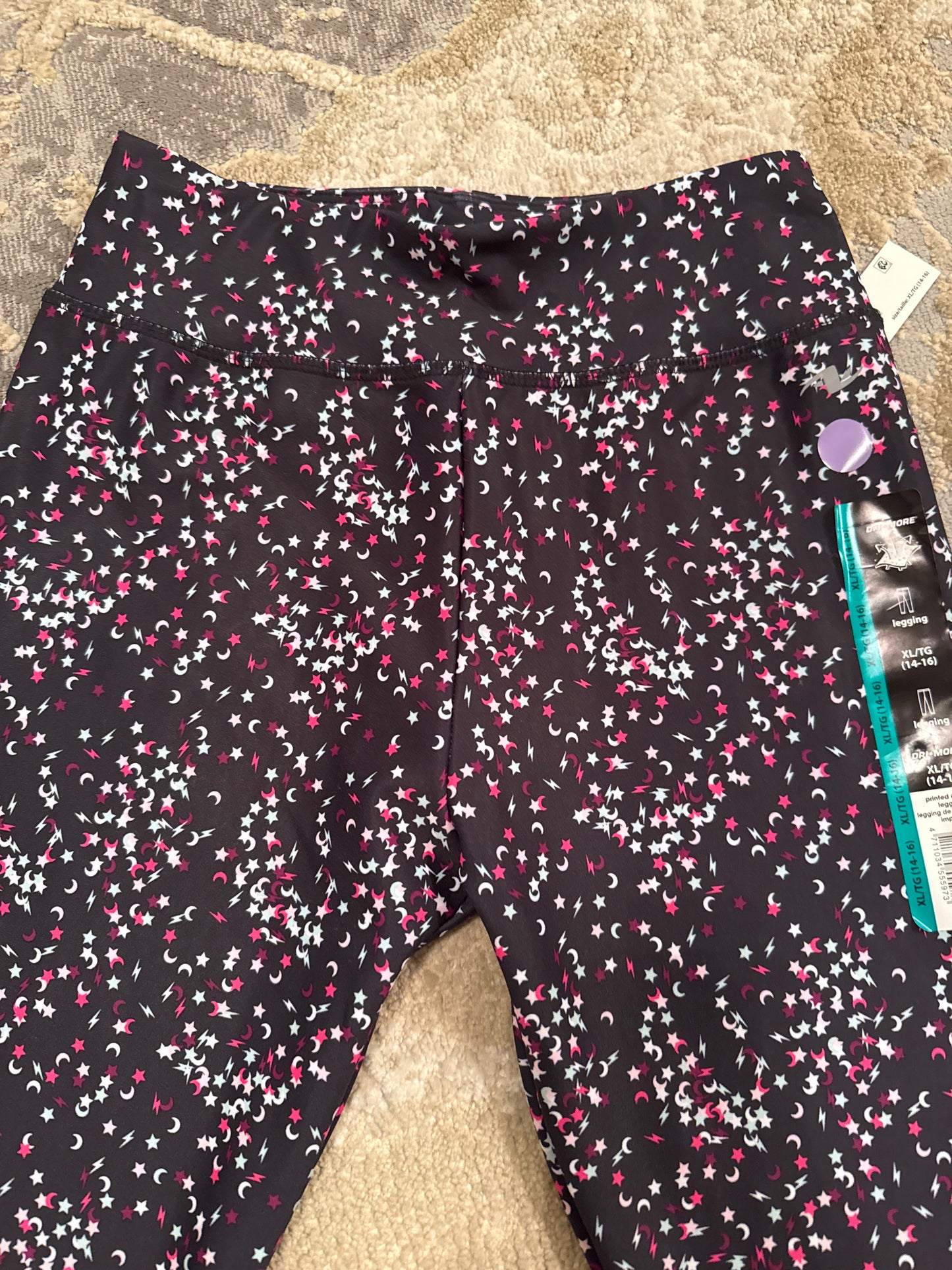 Athletics works size 14/16 black leggings with stars & crescents brand new , Kids 12 & 14 (large)