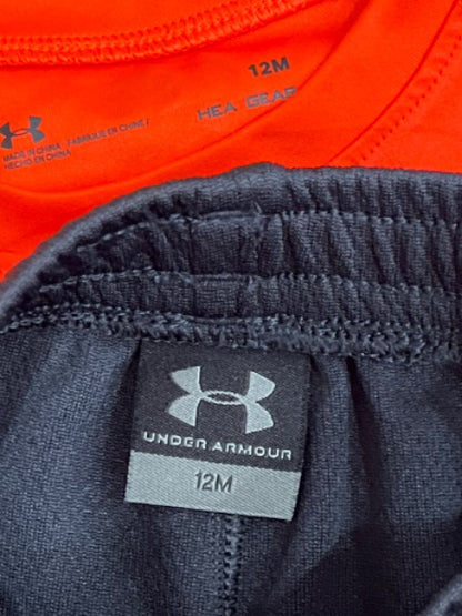 Under Armour short set (fluorescent orange/Dark Grey), size 12 mos, EUC, Kids 12 Month (9-12M)