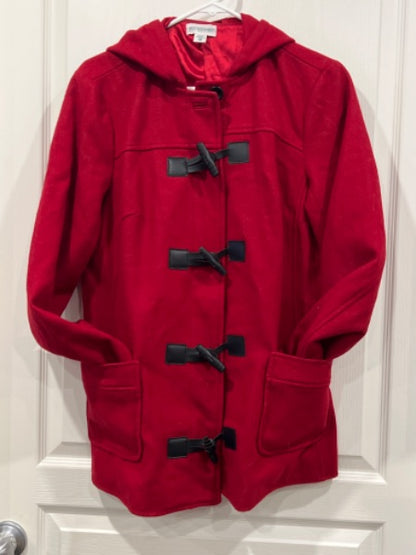 EUC, Motherhood Maternity Red Wool Mix Dress Coat, Maternity M (8-10)