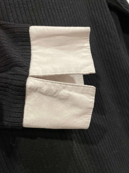 Black Ribbed Maternity Shirt with White Dress Collar, size Small, Maternity S (4-6)