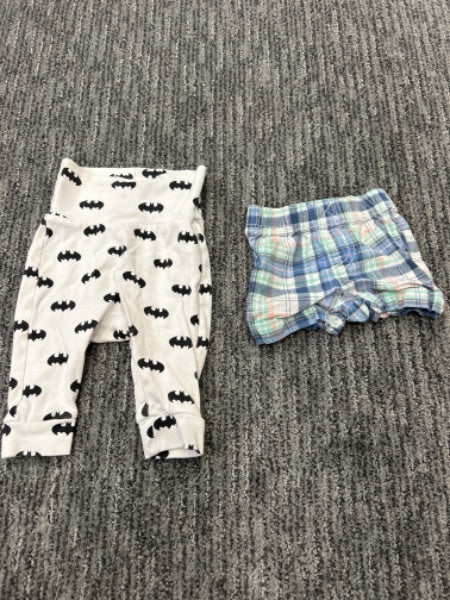 Batman pants and plaid shorts 3 M combination, Kids 3 Month (0-3M)