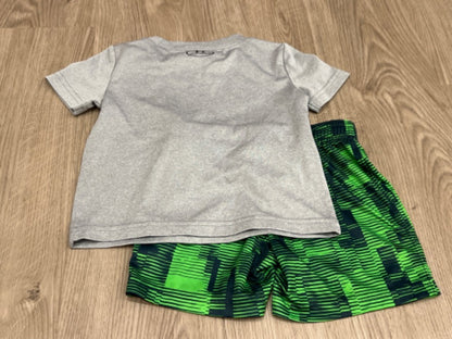 Under Armour short set (Grey/Green), size 18mos, EUC, Kids 18 Month (12-18M)