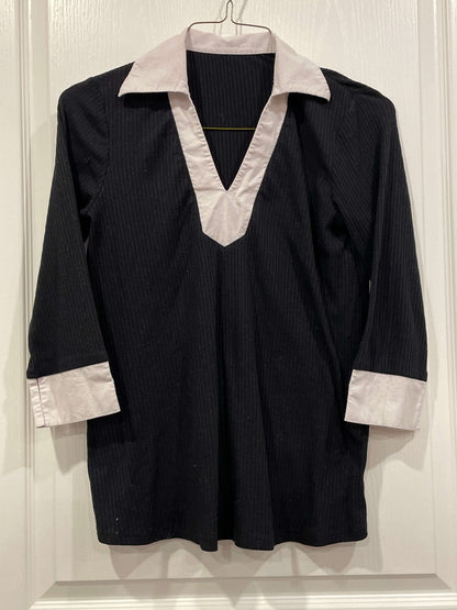 Maternity top, Black Ribbed 3/4 sleeve shirt with white dress collar, size Small, VGUC, Maternity S (4-6)