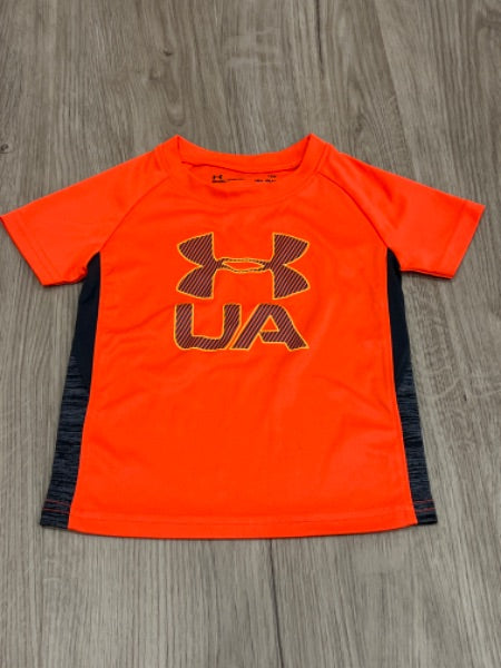 Under Armour short set (fluorescent orange/Dark Grey), size 12 mos, EUC, Kids 12 Month (9-12M)