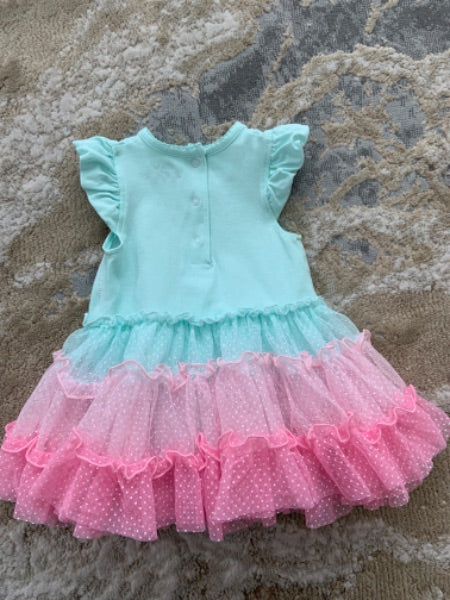 Little me size 9 mint dress with tulle pink bottom, Kids 9 Month (6-9M)