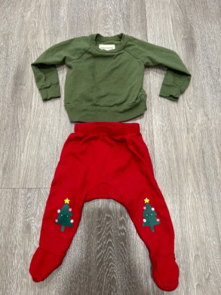 Red Christmas Tree pants and green top set, Kids 3 Month (0-3M)