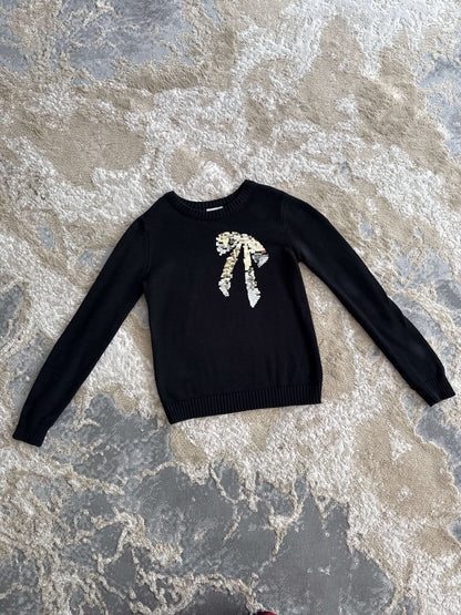 Joe fresh size l (10/12) black sweater with silver bow