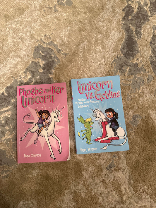 Phoebe & her unicorn books 1 & 3 by Dana Simpson