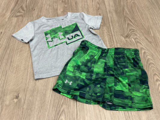 EUC, Under Armour short set (Grey/Green), size 18mos, Kids 18 Month (12-18M)