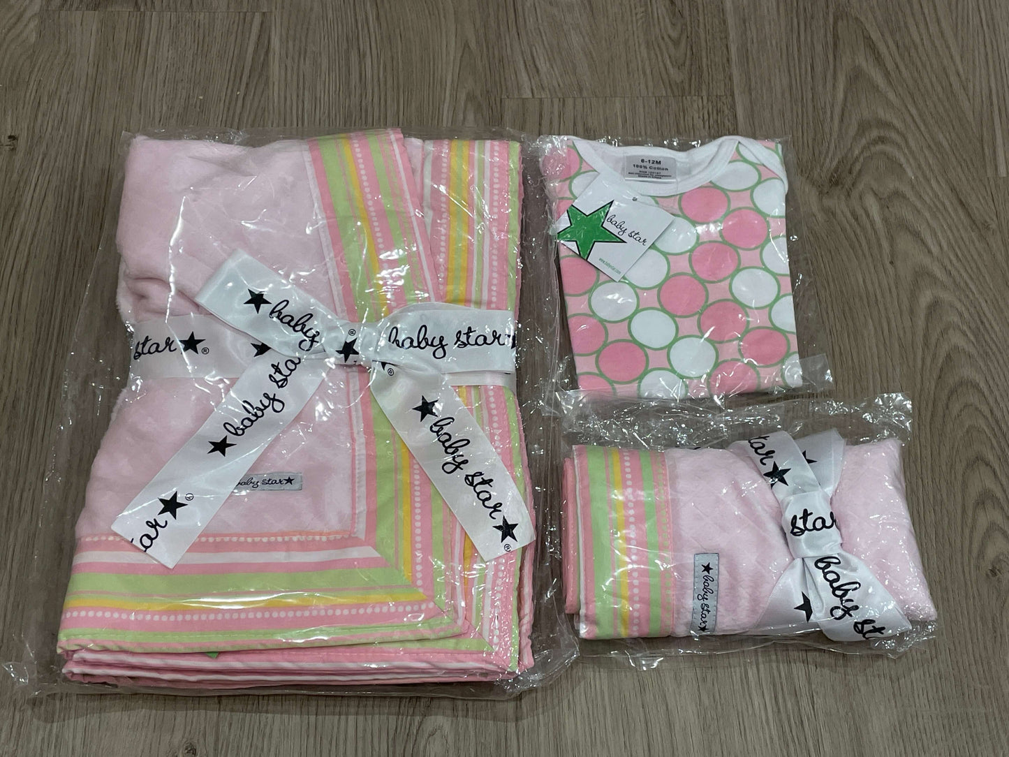 BNIP, Baby Girl Gift Set: Blanket, mini comfort blankie & baby shirt (size 6-12mos), Baby Star brand, MSRP: $60