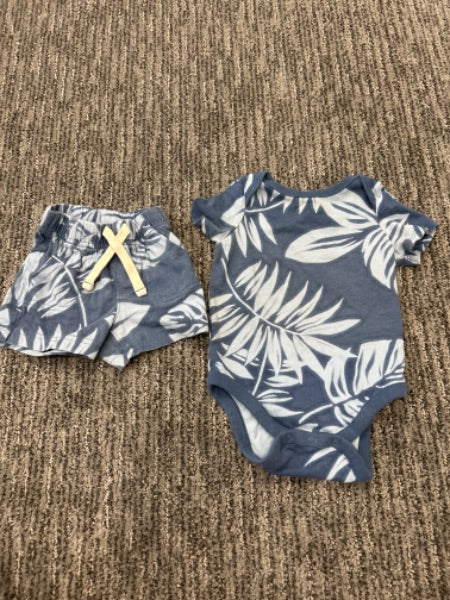 Gap Tropical two tone blue onesie and short set, Kids 6 Month (3-6M)