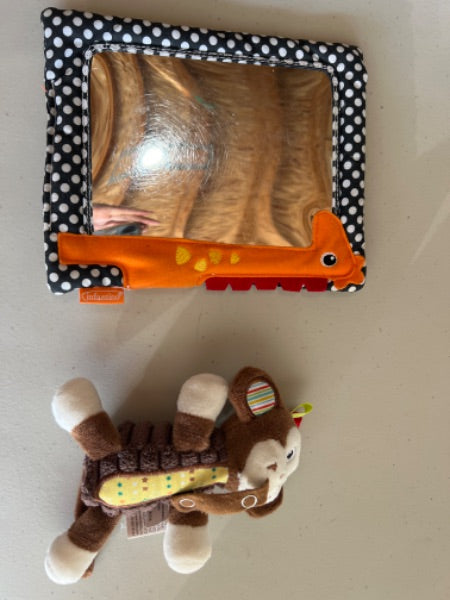 Bundle of 2 baby infantino mirror and monkey